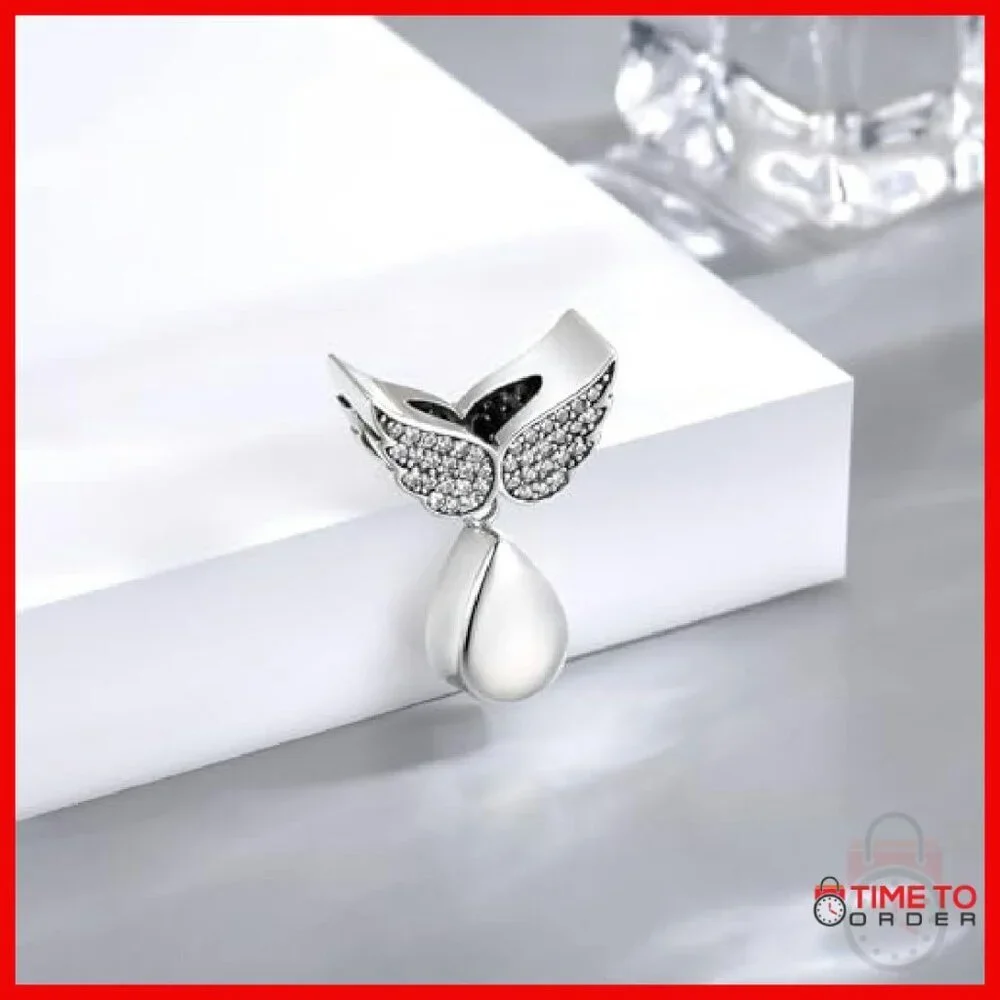 Sterling Silver Angel Wing Urn Charm for Ashes Memorial Keepsake Pendant